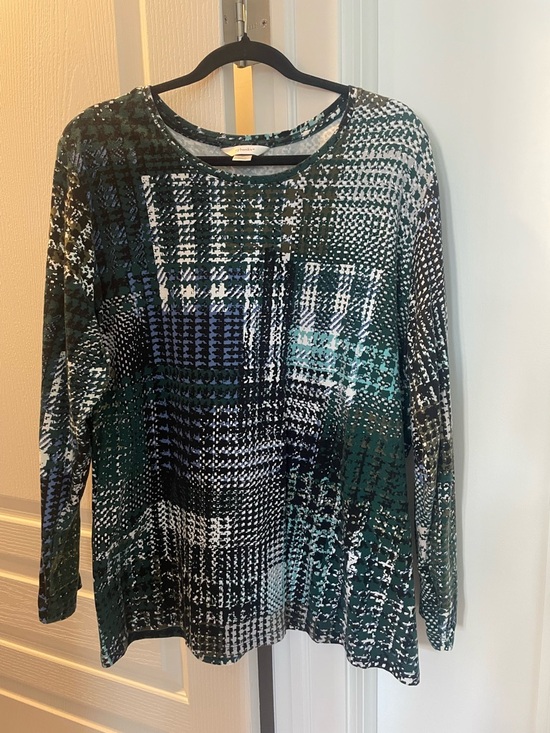 CJ Banks Tops - CJ Banks Green & Navy Abstract Print Long Sleeve 2X Top